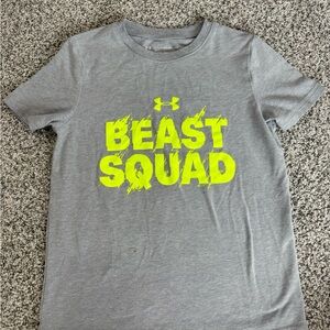 Under Armour Gray Tee with Neon Yellow 'Beast Squad' Graphic